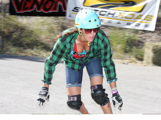 Woman competing at the Summerland longboard competition